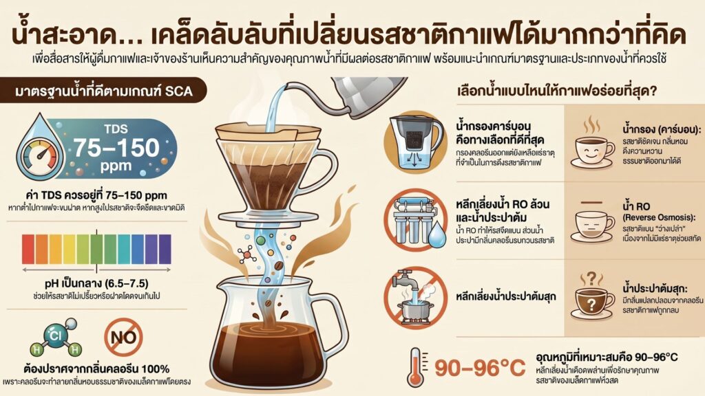 น้ำชงกาแฟ, กาแฟกับน้ำ — น้ำสะอาดเปลี่ยนรสชาติกาแฟได้มากกว่าที่คิด
